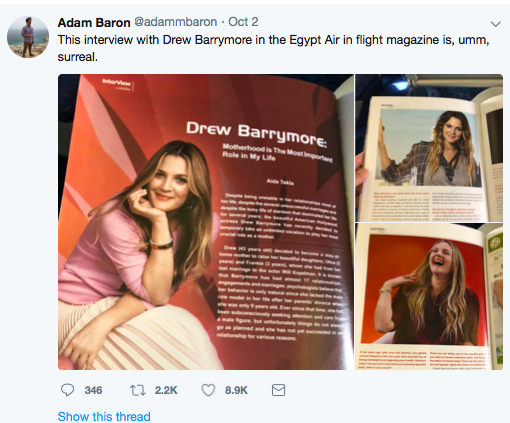 EgyptAir magazine apologises over controversial Drew Barrymore article
