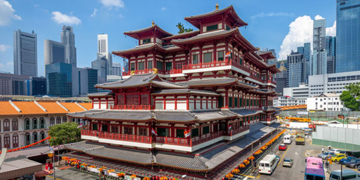 The massive Buddha Tooth Relic Temple & Museum in Singapore