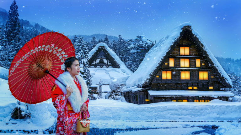 Asian woman in winter